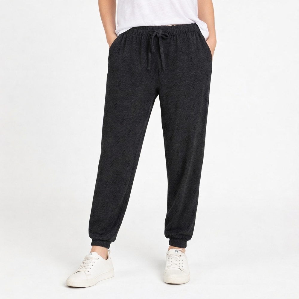 Chaser Slouchy Lightning Bolt Print Charcoal Jogger Pants